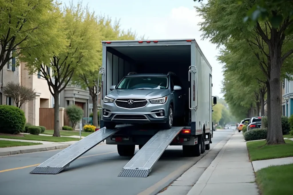 Car being loaded onto a hauler in Oceanside, CA for transport.
