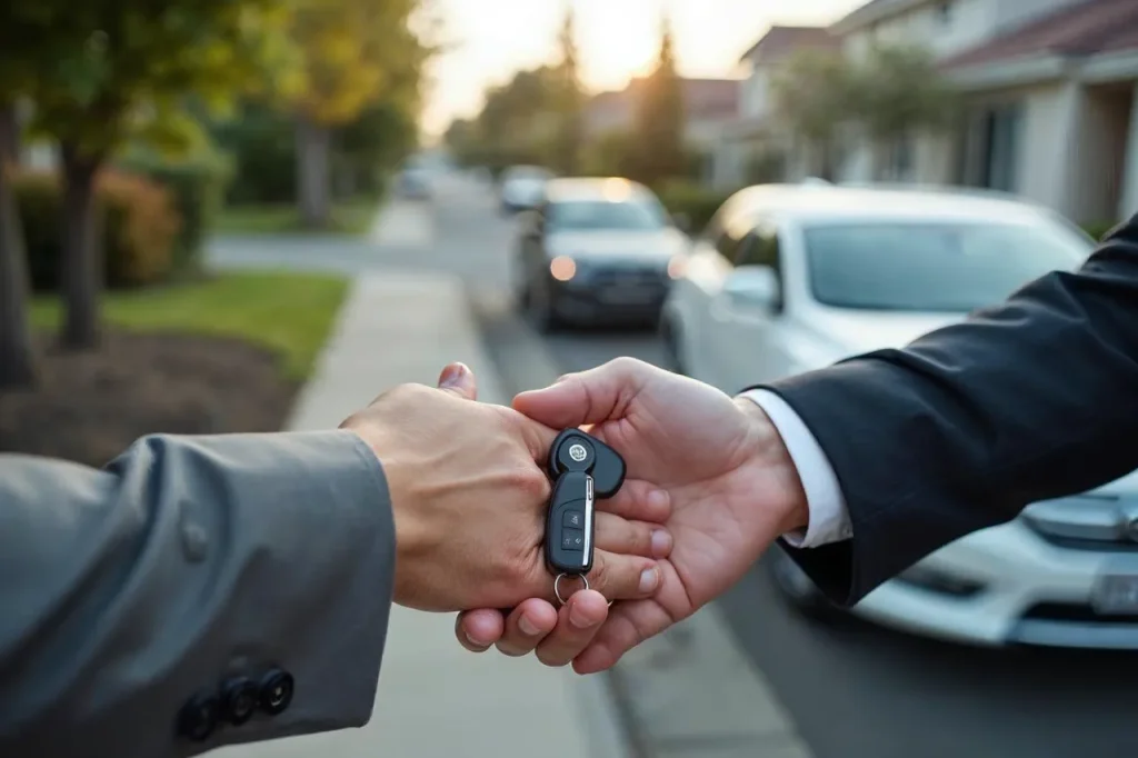 Keys being handed over for door to door car transport Oceanside.