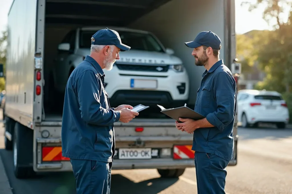 Vehicle inspection for enclosed car transport in Oceanside, CA.