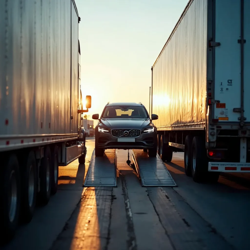 Car being loaded onto a hauler in Oceanside, CA.