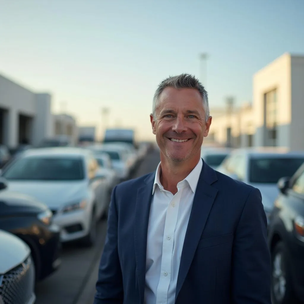 Satisfied customer among new cars for transport in Oceanside, CA.